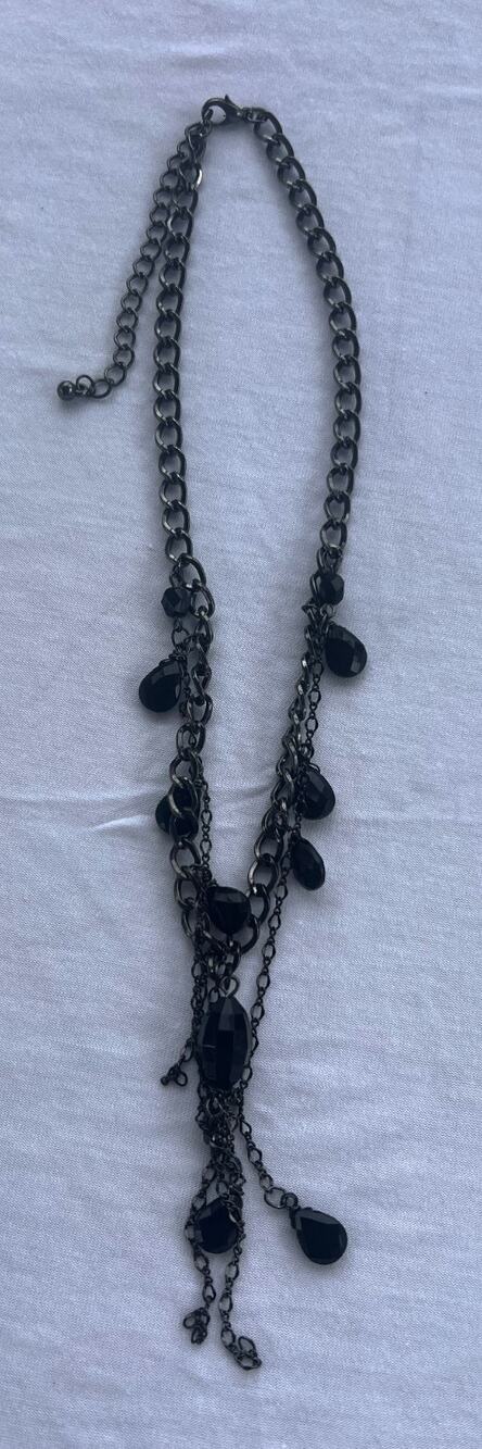 Women’s Double Strand Chain Drop Black Metal Acrylic Beaded Necklace 12 Inch